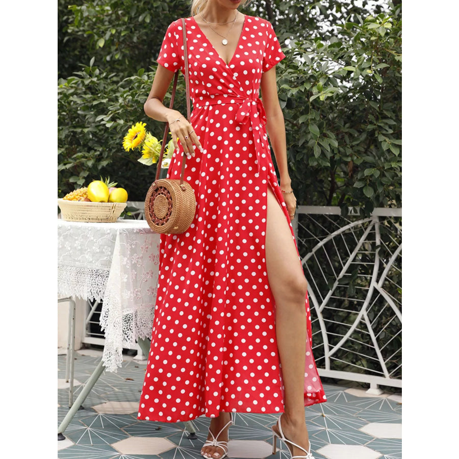 Polka Dot Wrap Maxi Dress Apparel and Accessories
