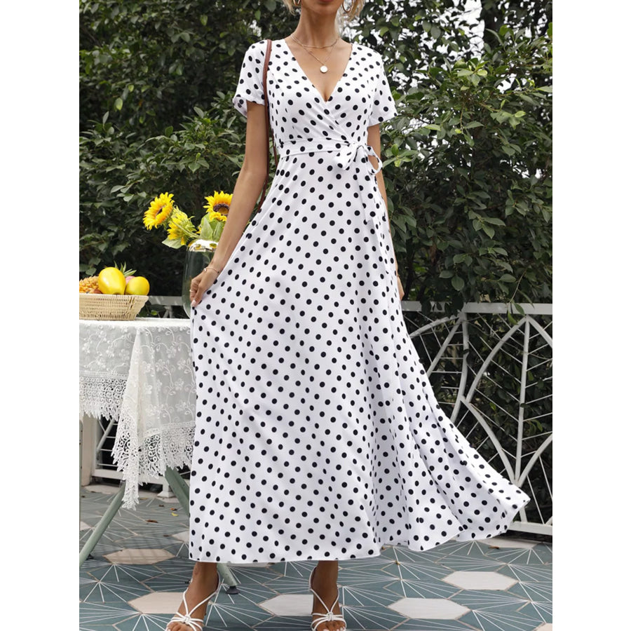 Polka Dot Wrap Maxi Dress Apparel and Accessories