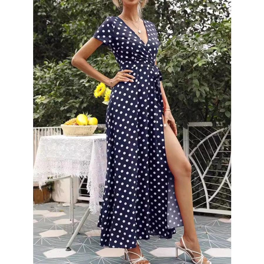 Polka Dot Wrap Maxi Dress Apparel and Accessories