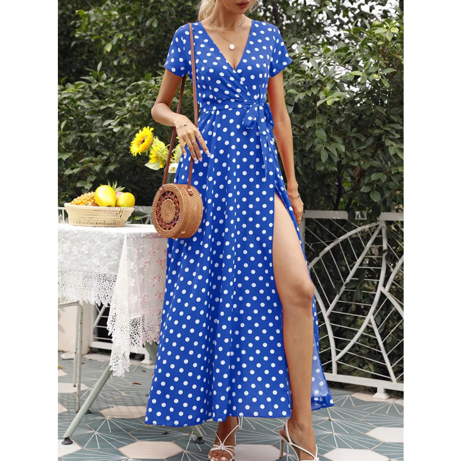 Polka Dot Wrap Maxi Dress Apparel and Accessories
