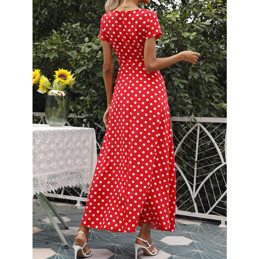 Polka Dot Wrap Maxi Dress Apparel and Accessories