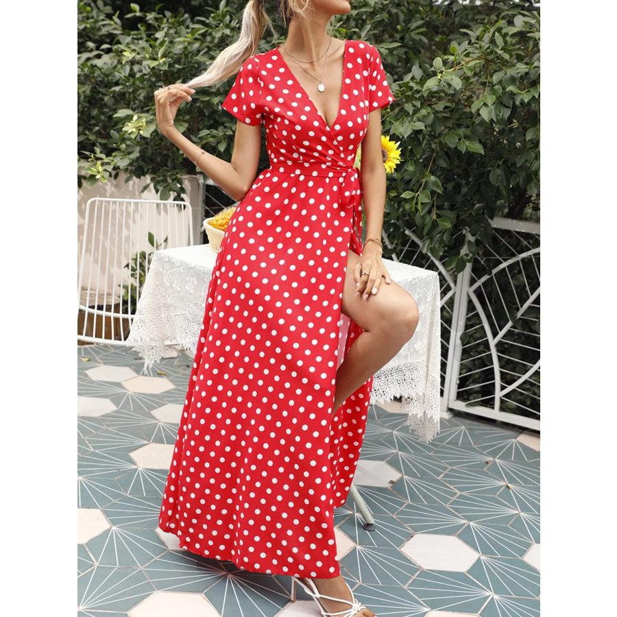 Polka Dot Wrap Maxi Dress Red / S Apparel and Accessories