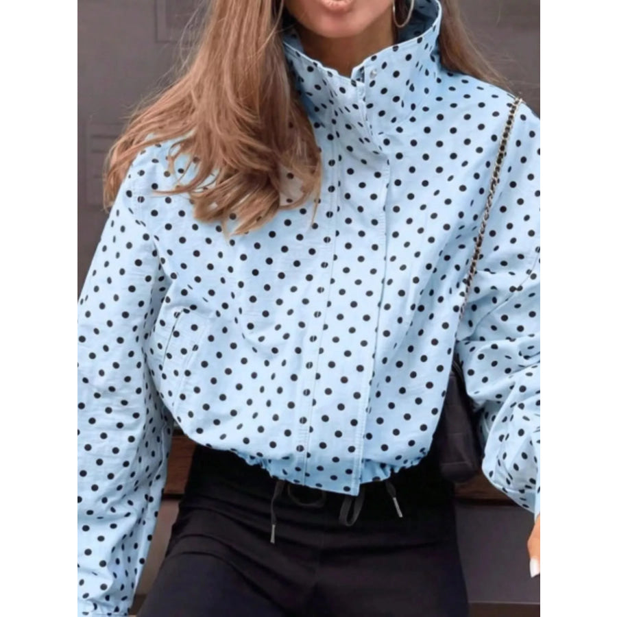 Polka Dot Zip Up Casual Jacket Blue / S Apparel and Accessories
