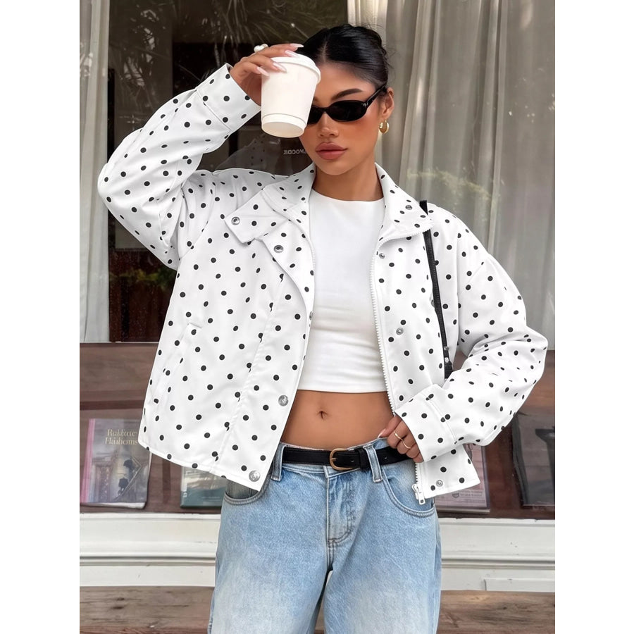 Polka Dot Zip Up Cropped Jacket Apparel and Accessories