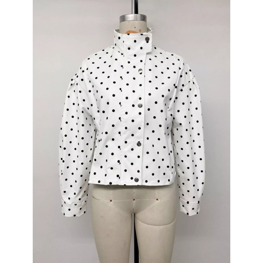 Polka Dot Zip Up Cropped Jacket Apparel and Accessories