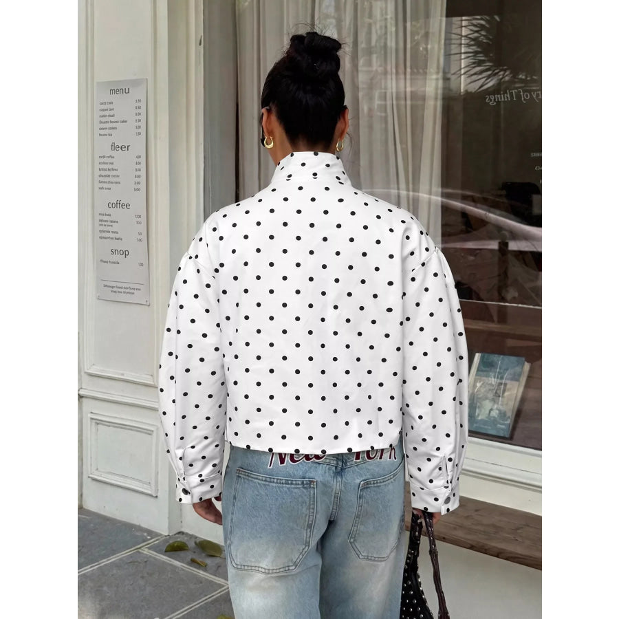 Polka Dot Zip Up Cropped Jacket Apparel and Accessories