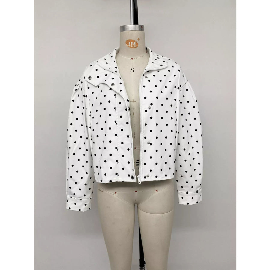 Polka Dot Zip Up Cropped Jacket Apparel and Accessories