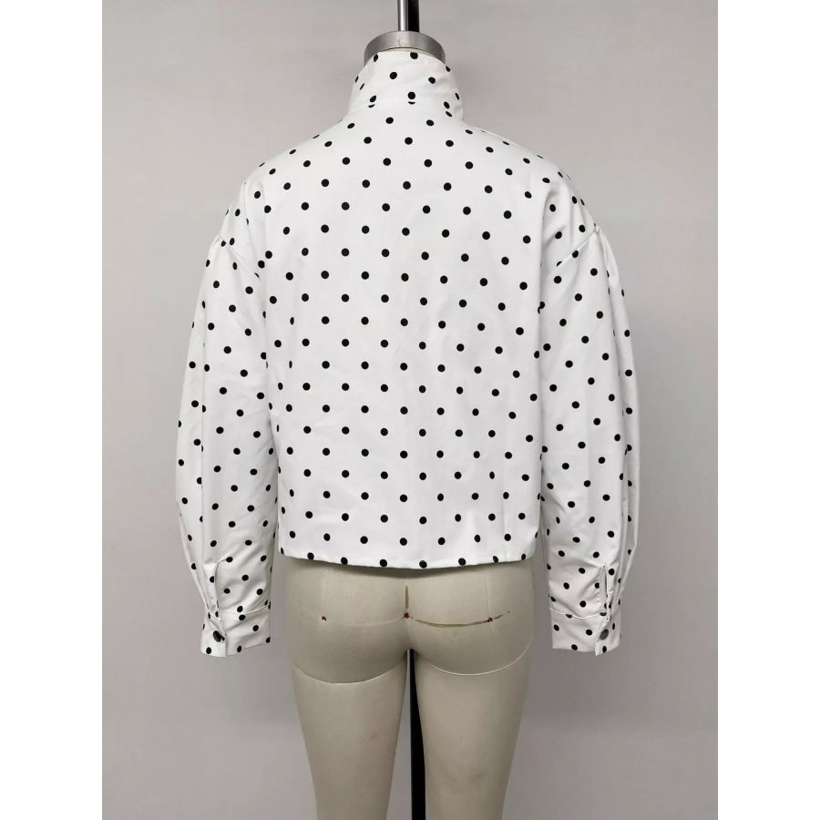 Polka Dot Zip Up Cropped Jacket Apparel and Accessories