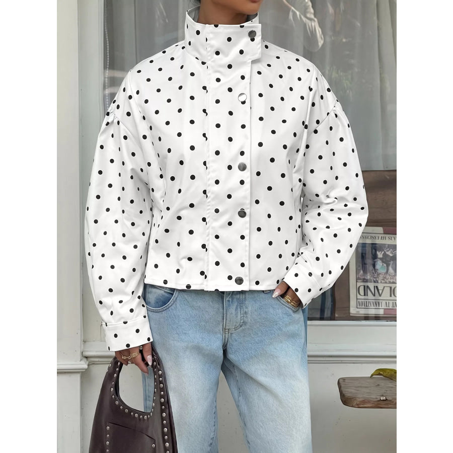 Polka Dot Zip Up Cropped Jacket Apparel and Accessories