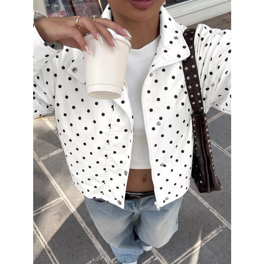 Polka Dot Zip Up Cropped Jacket Apparel and Accessories