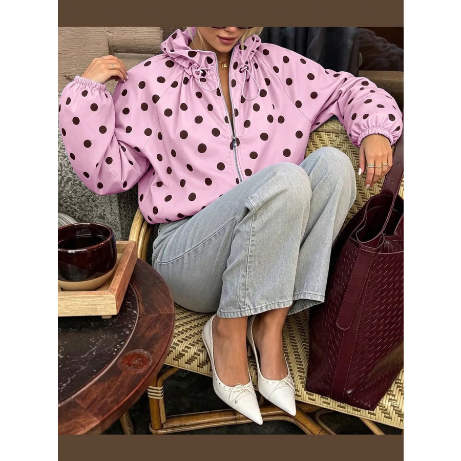 Polka Dot Zip Up Hooded Jacket Apparel and Accessories