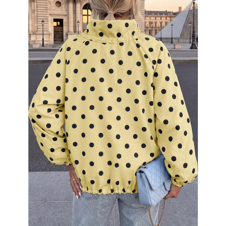 Polka Dot Zip Up Hooded Jacket Apparel and Accessories