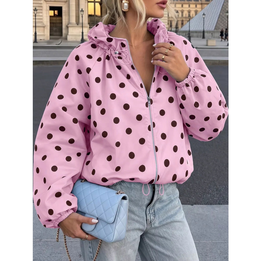 Polka Dot Zip Up Hooded Jacket Apparel and Accessories