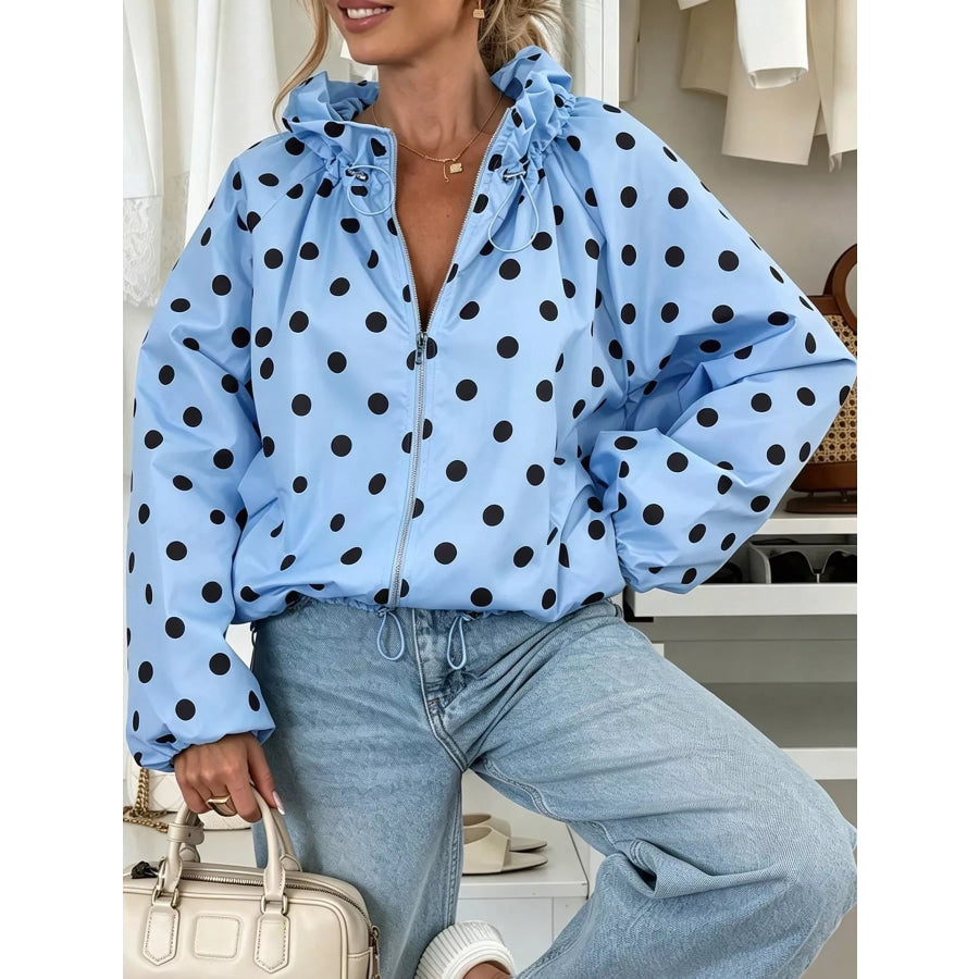 Polka Dot Zip Up Hooded Jacket Apparel and Accessories