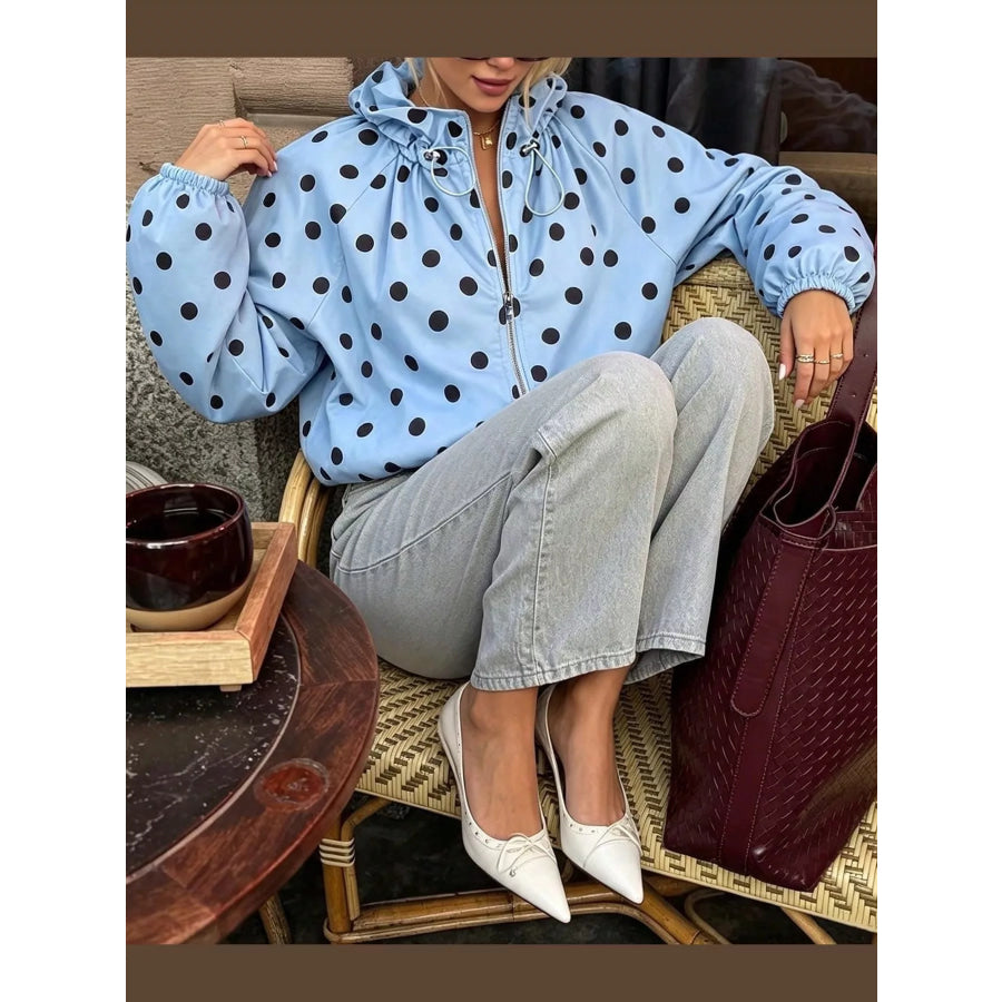Polka Dot Zip Up Hooded Jacket Apparel and Accessories
