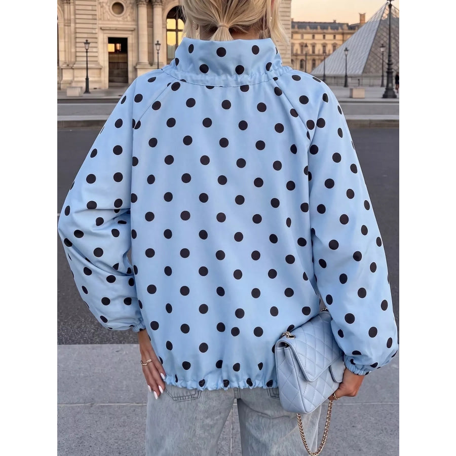Polka Dot Zip Up Hooded Jacket Apparel and Accessories