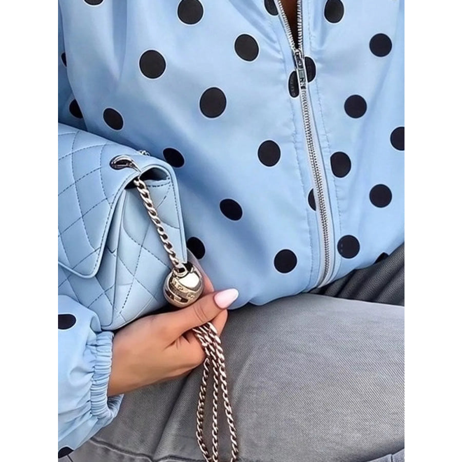 Polka Dot Zip Up Hooded Jacket Apparel and Accessories
