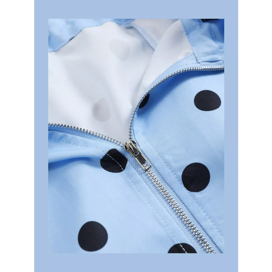 Polka Dot Zip Up Hooded Jacket Apparel and Accessories