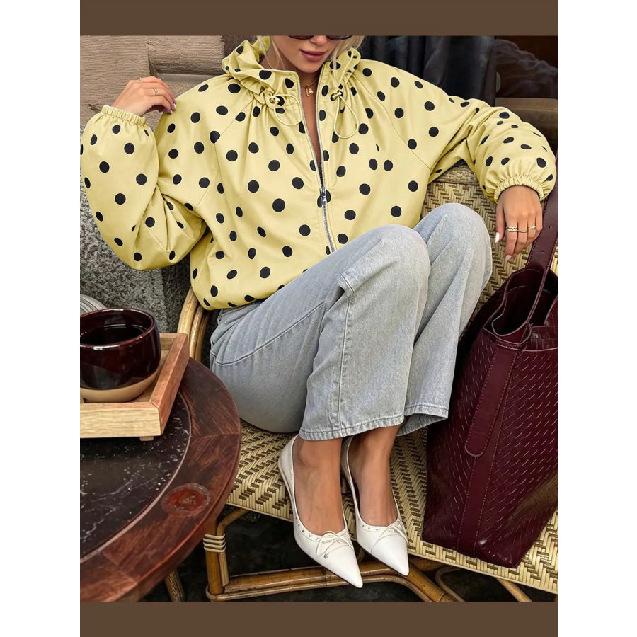 Polka Dot Zip Up Hooded Jacket Apparel and Accessories