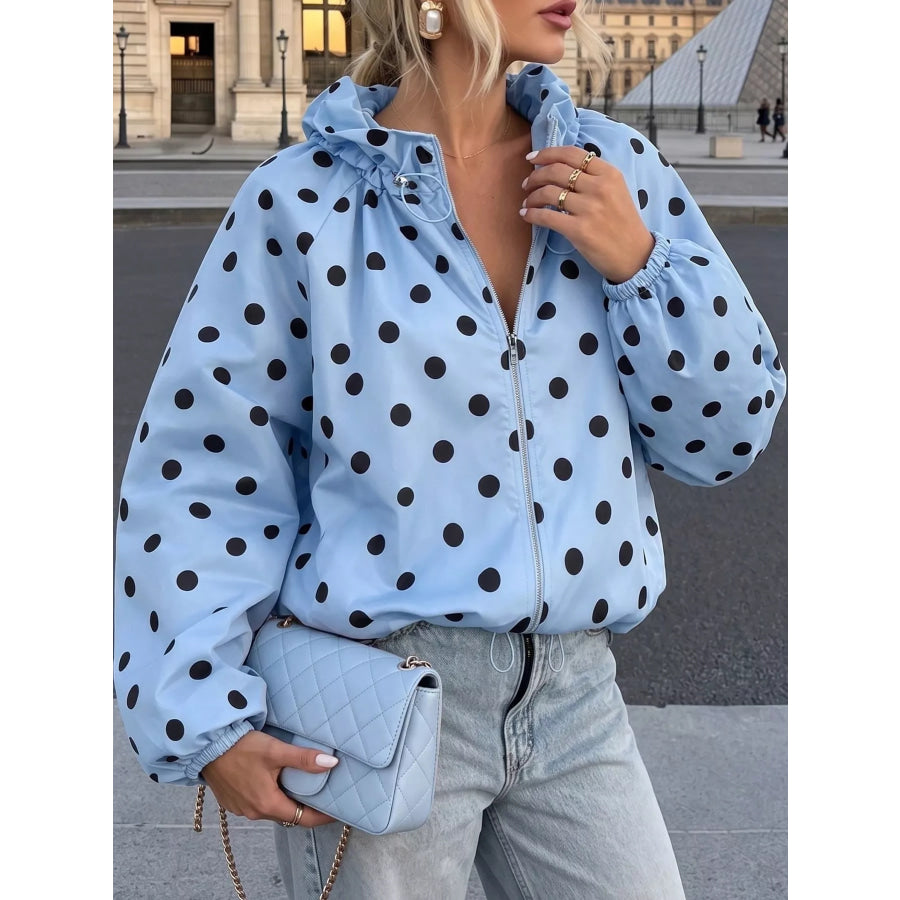 Polka Dot Zip Up Hooded Jacket Apparel and Accessories