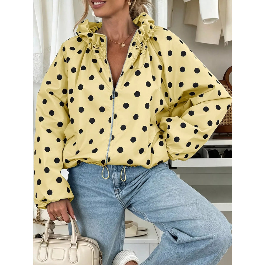 Polka Dot Zip Up Hooded Jacket Apparel and Accessories