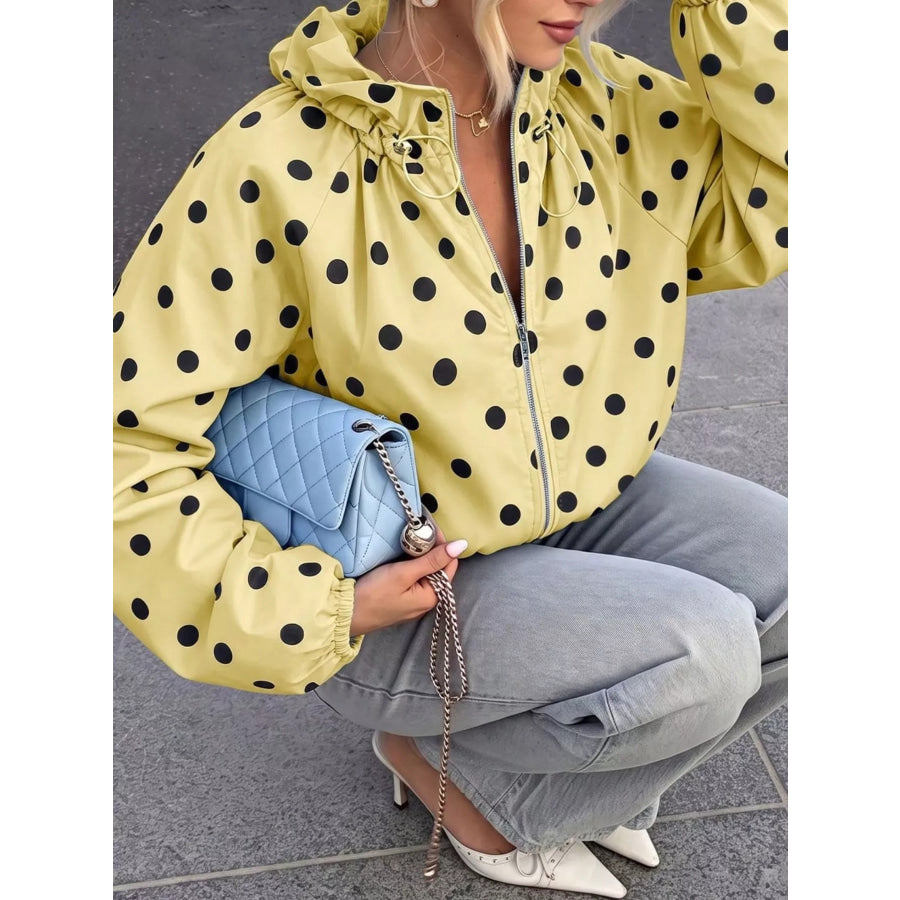 Polka Dot Zip Up Hooded Jacket Apparel and Accessories