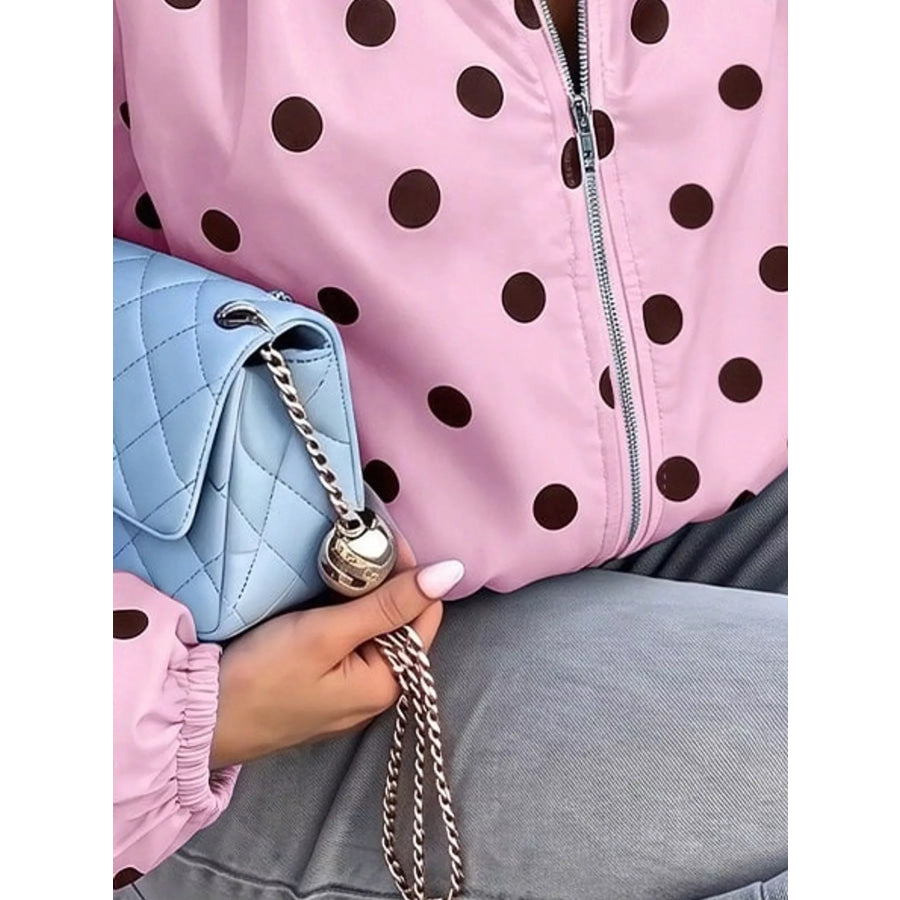 Polka Dot Zip Up Hooded Jacket Apparel and Accessories
