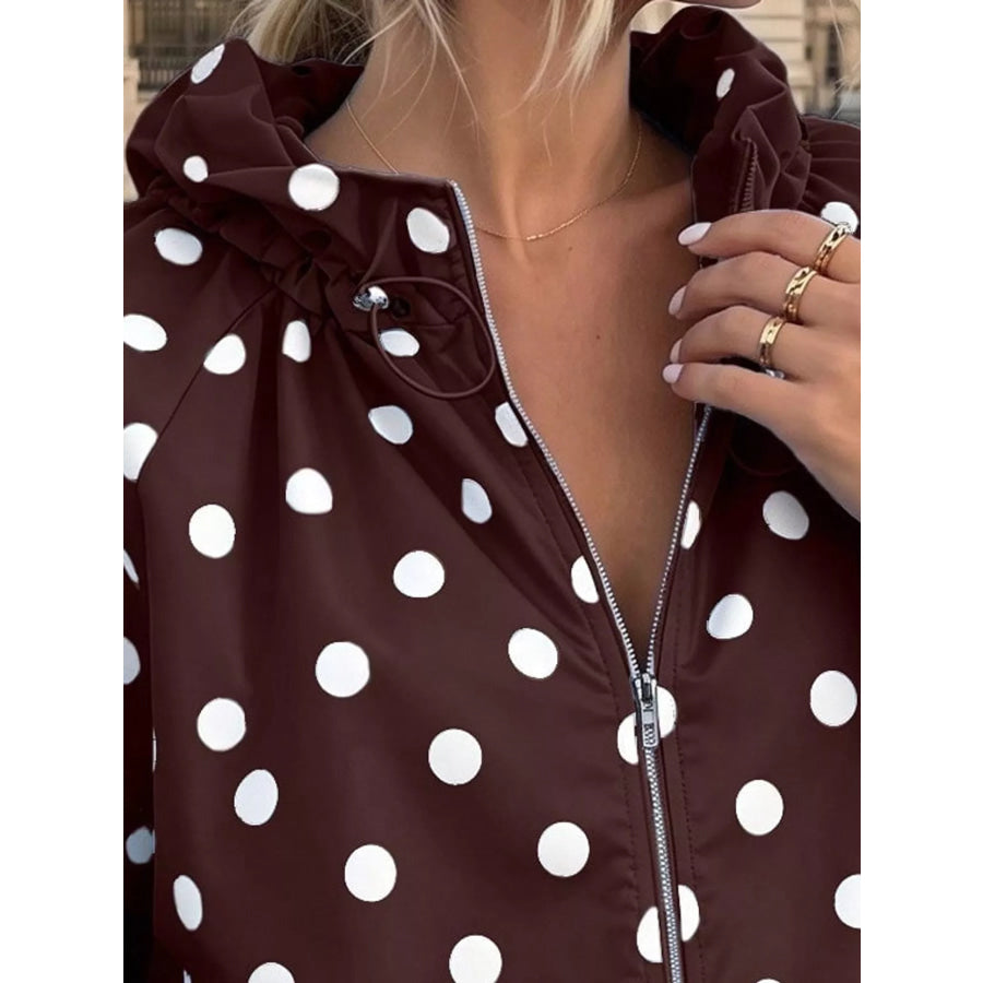 Polka Dot Zip Up Hooded Jacket Apparel and Accessories