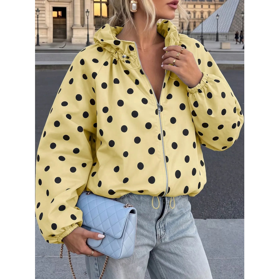 Polka Dot Zip Up Hooded Jacket Apparel and Accessories