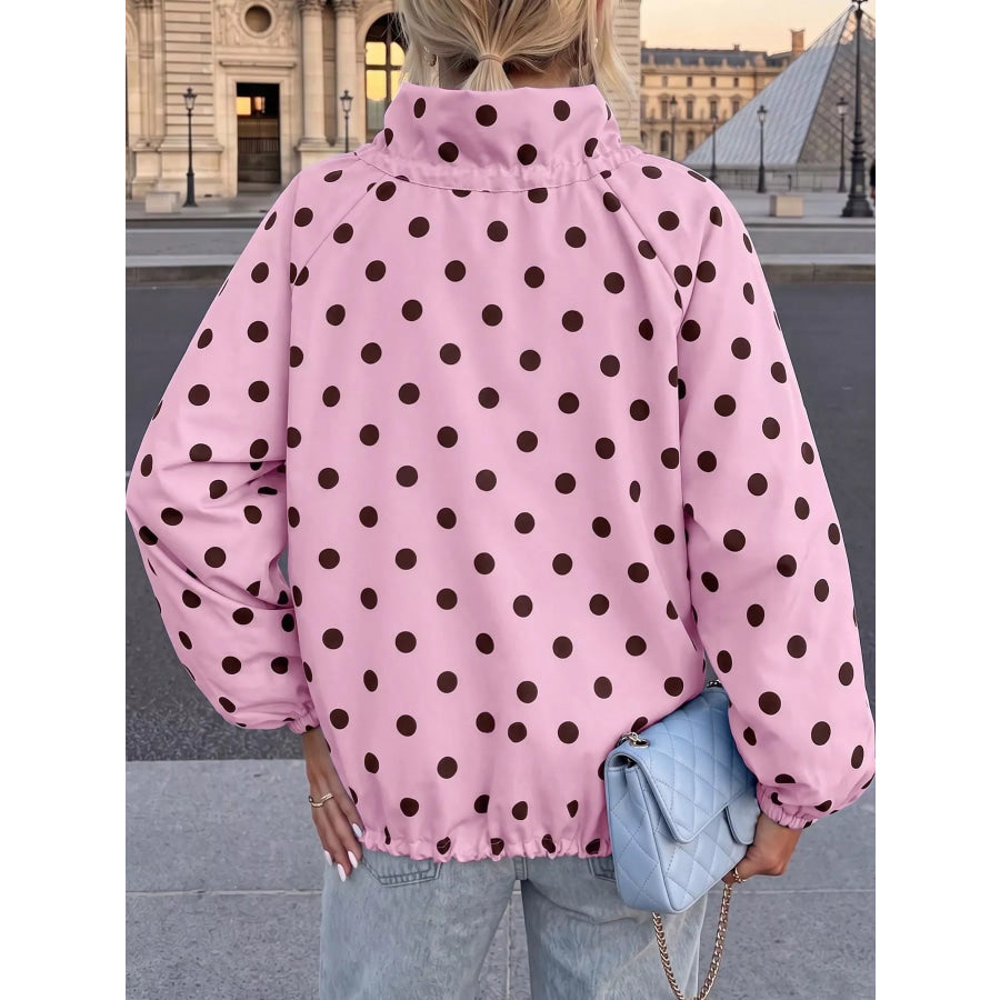 Polka Dot Zip Up Hooded Jacket Apparel and Accessories