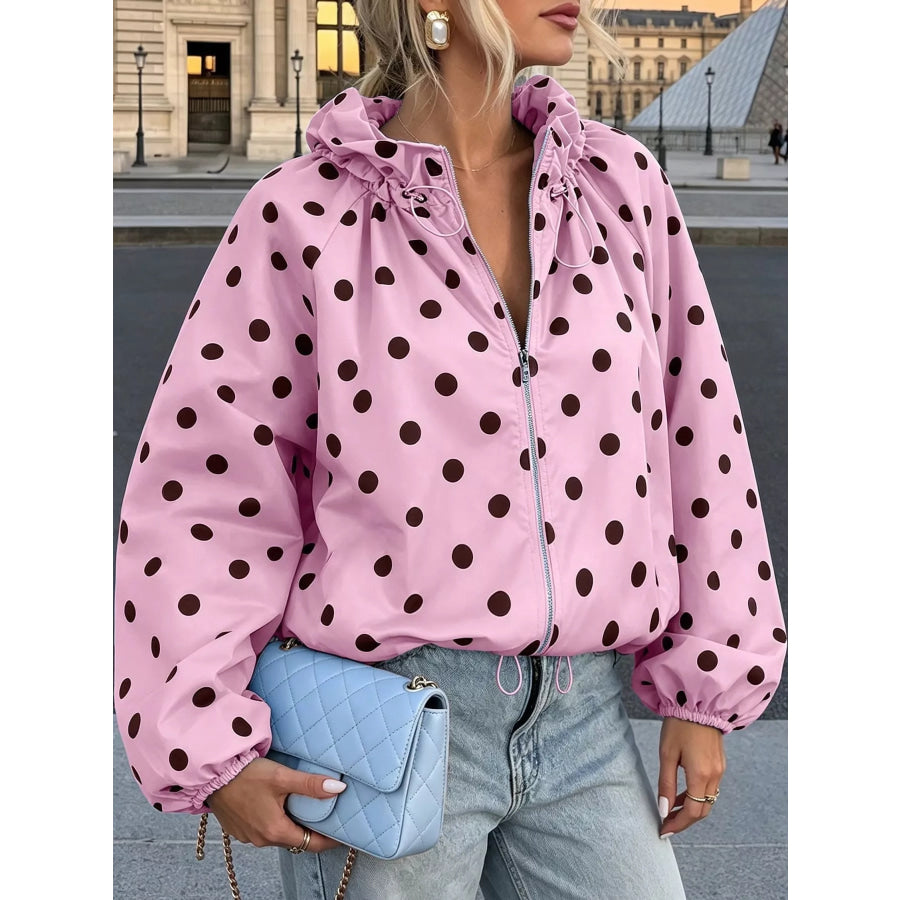 Polka Dot Zip Up Hooded Jacket Apparel and Accessories