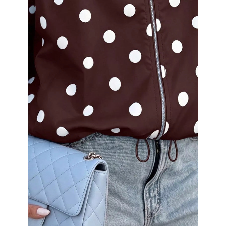Polka Dot Zip Up Hooded Jacket Apparel and Accessories