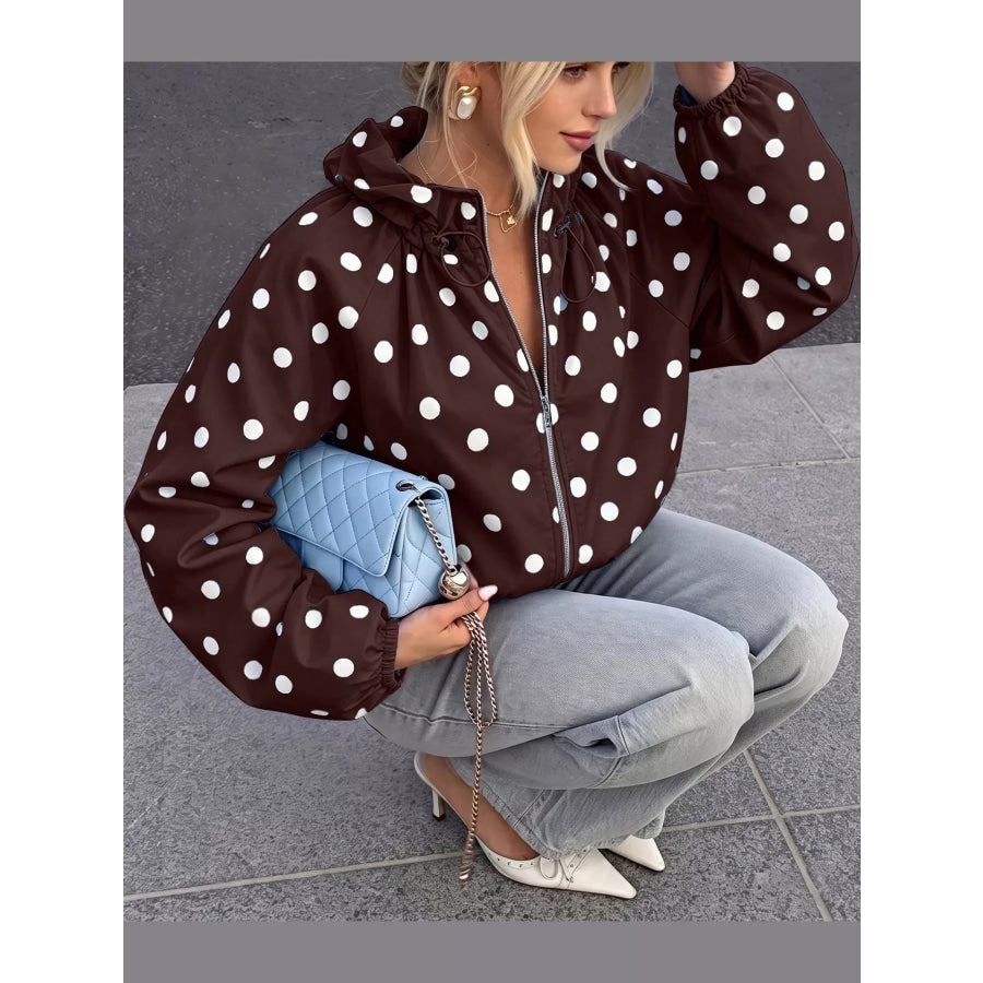 Polka Dot Zip Up Hooded Jacket Apparel and Accessories