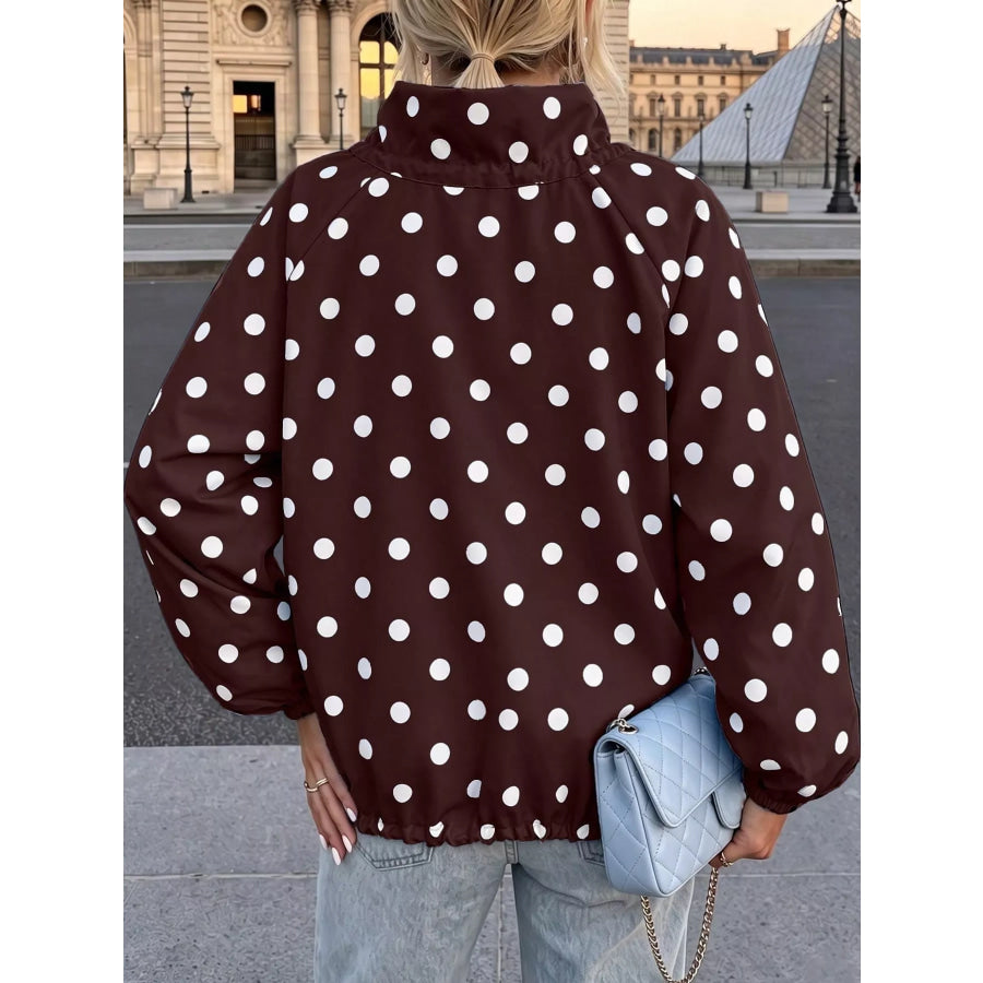 Polka Dot Zip Up Hooded Jacket Apparel and Accessories