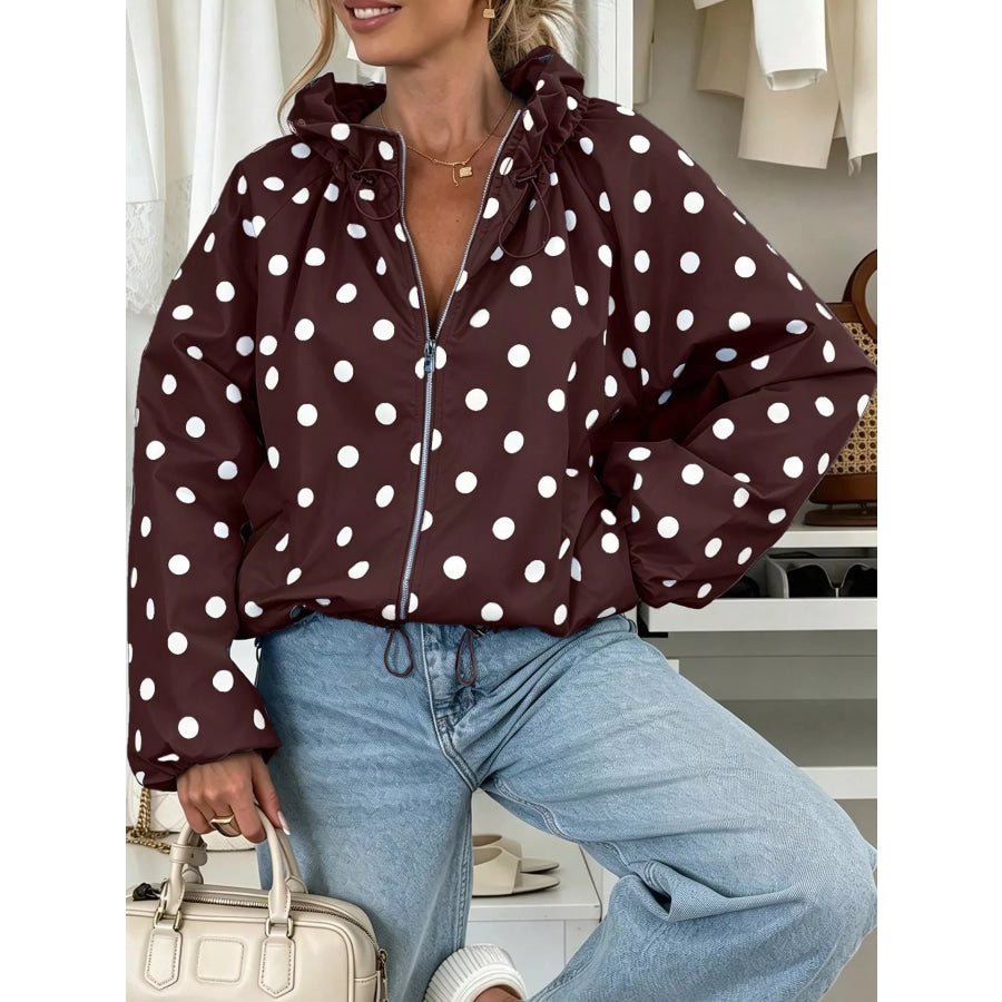 Polka Dot Zip Up Hooded Jacket Apparel and Accessories