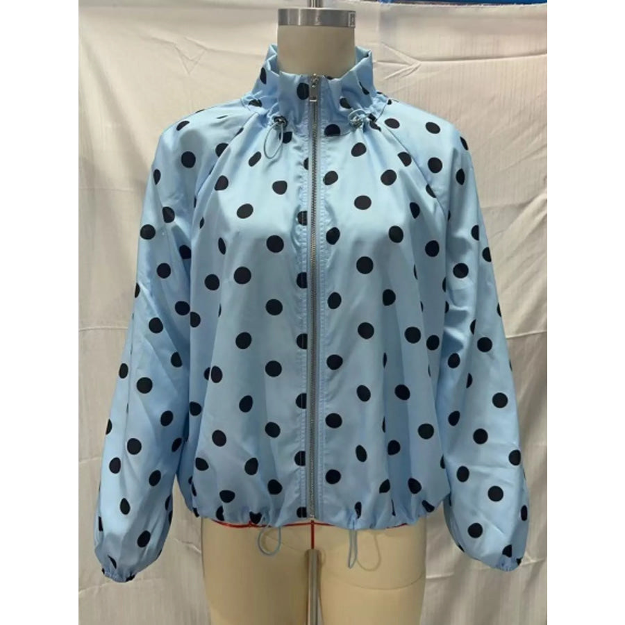 Polka Dot Zip Up Hooded Jacket Apparel and Accessories