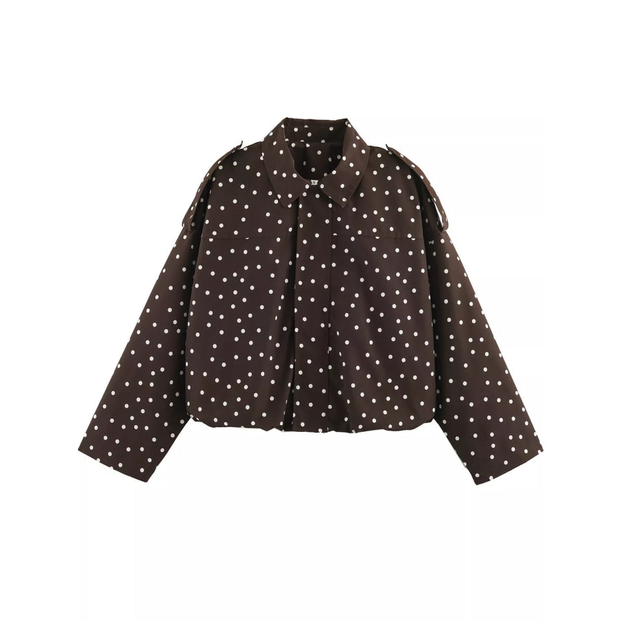 Polka Dot Zip Up Jacket Coffee-Polka / XS Apparel and Accessories