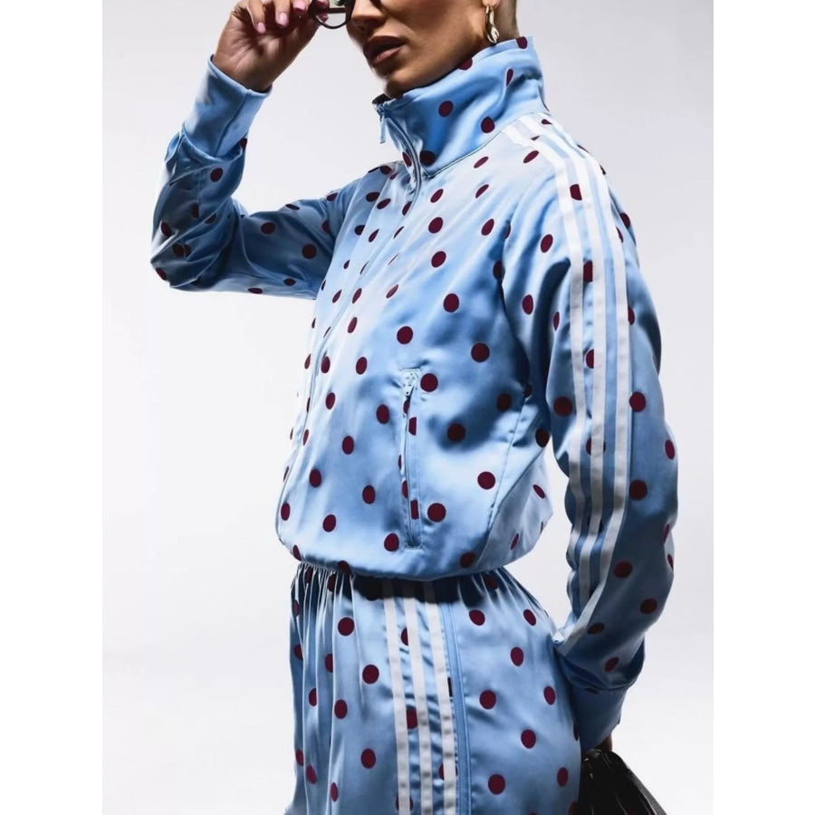 Polka Dot Zip Up Outerwear and Pants Set Apparel and Accessories
