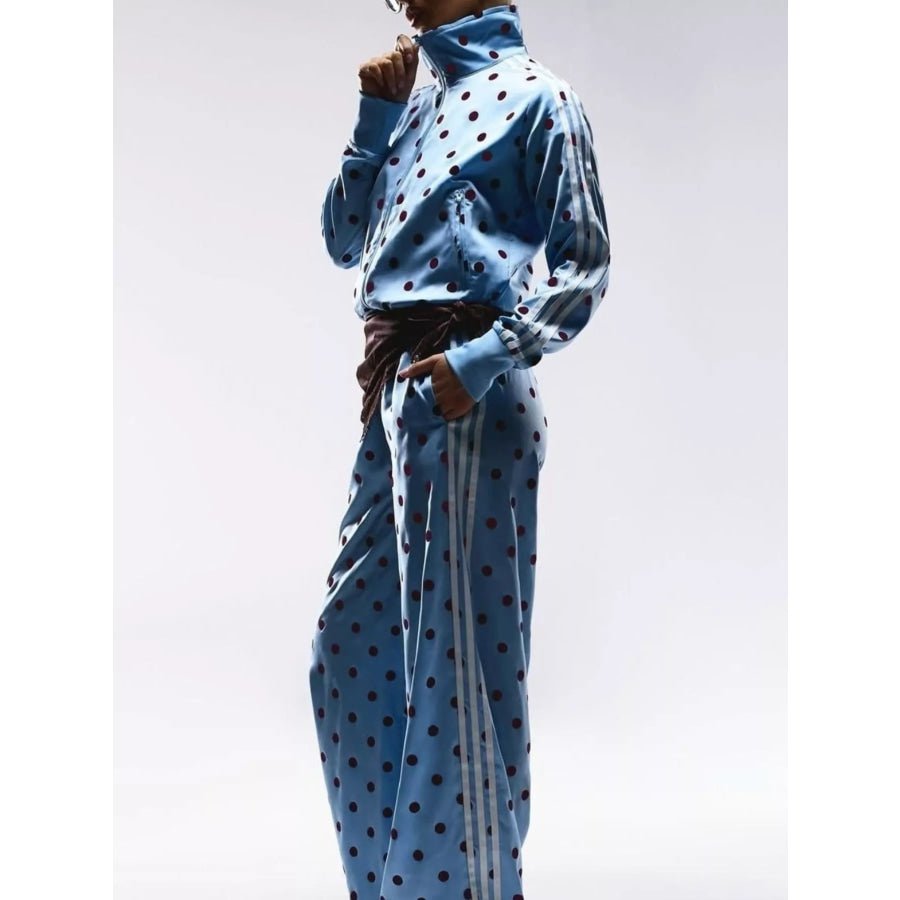Polka Dot Zip Up Outerwear and Pants Set Apparel and Accessories