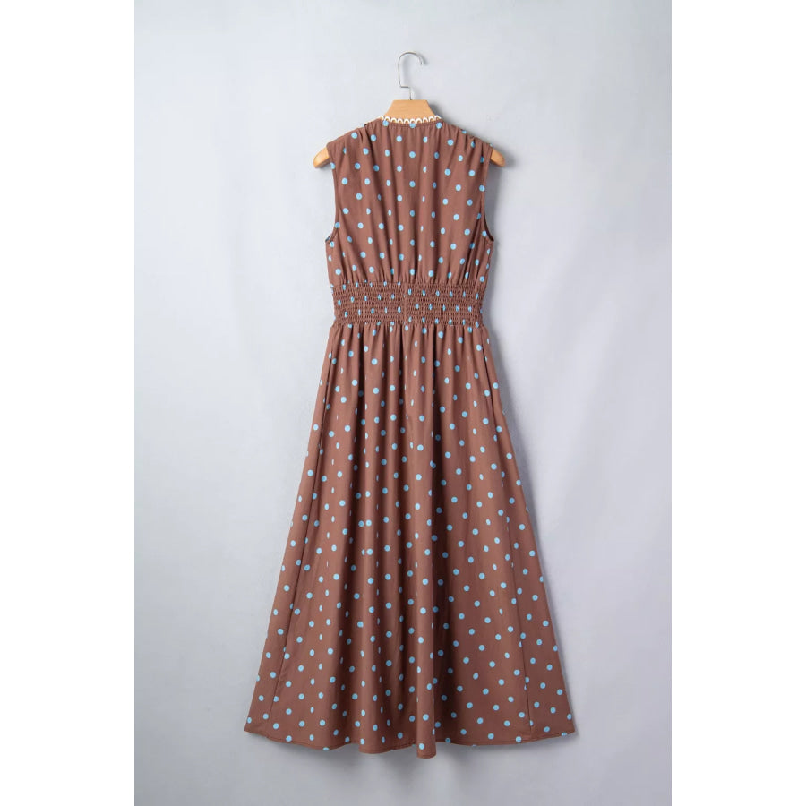 Polka Dot Zipper Front Midi Dress Apparel and Accessories