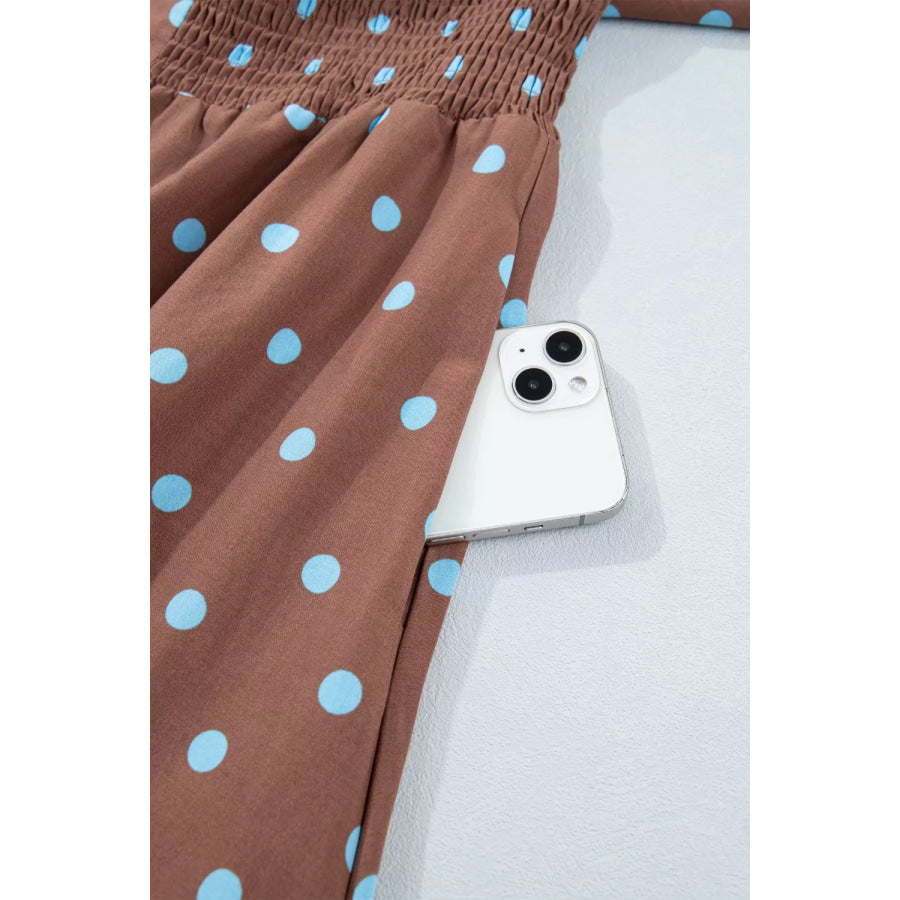 Polka Dot Zipper Front Midi Dress Apparel and Accessories