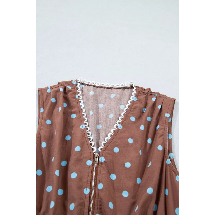 Polka Dot Zipper Front Midi Dress Apparel and Accessories