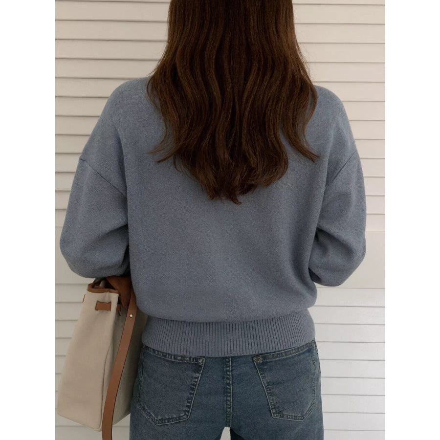 Polo Collar Dropped Shoulder Sweater Apparel and Accessories