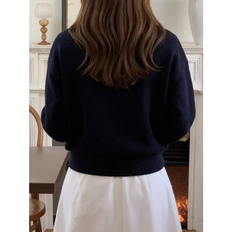 Polo Collar Dropped Shoulder Sweater Apparel and Accessories