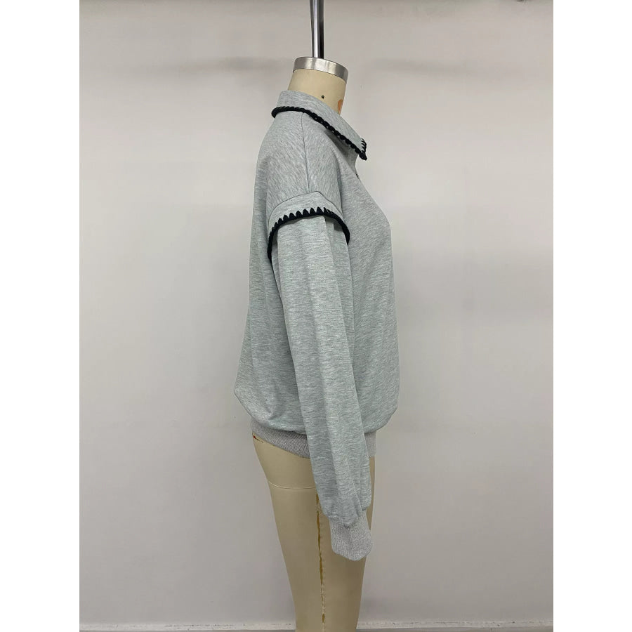 Polo Collar Dropped Shoulder Sweatshirt Apparel and Accessories