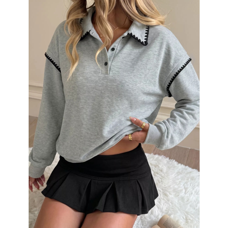 Polo Collar Dropped Shoulder Sweatshirt Apparel and Accessories