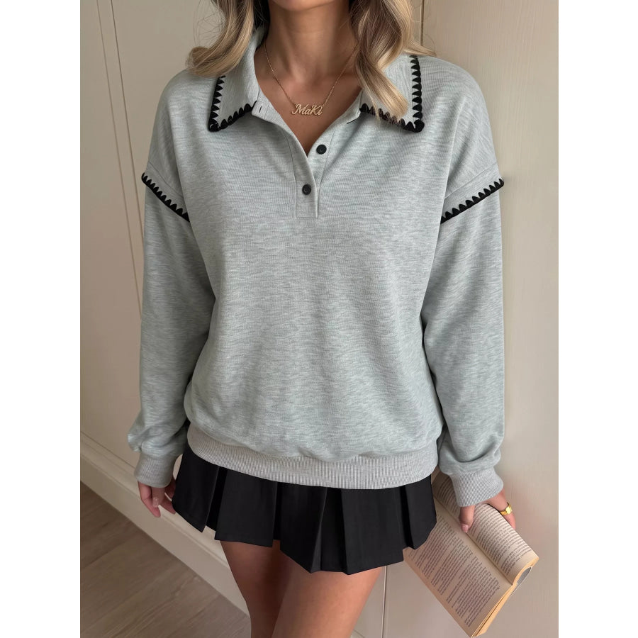 Polo Collar Dropped Shoulder Sweatshirt Apparel and Accessories