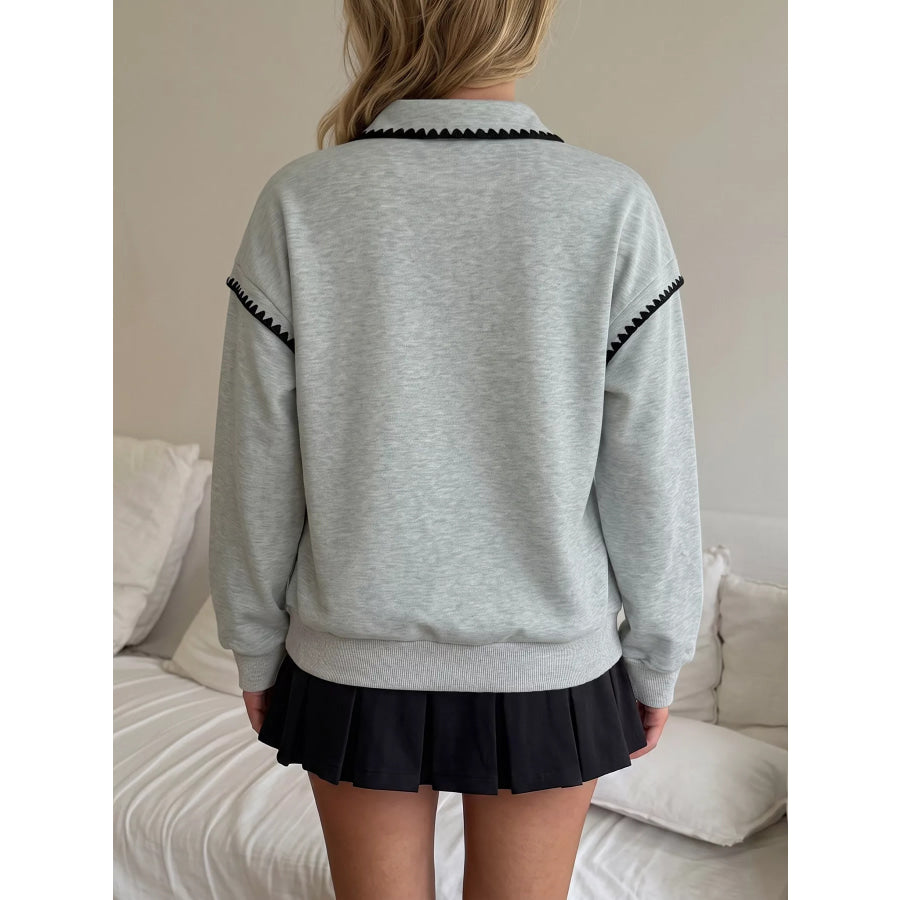 Polo Collar Dropped Shoulder Sweatshirt Apparel and Accessories