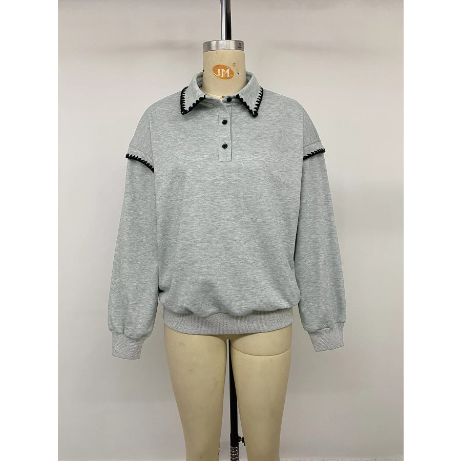 Polo Collar Dropped Shoulder Sweatshirt Apparel and Accessories