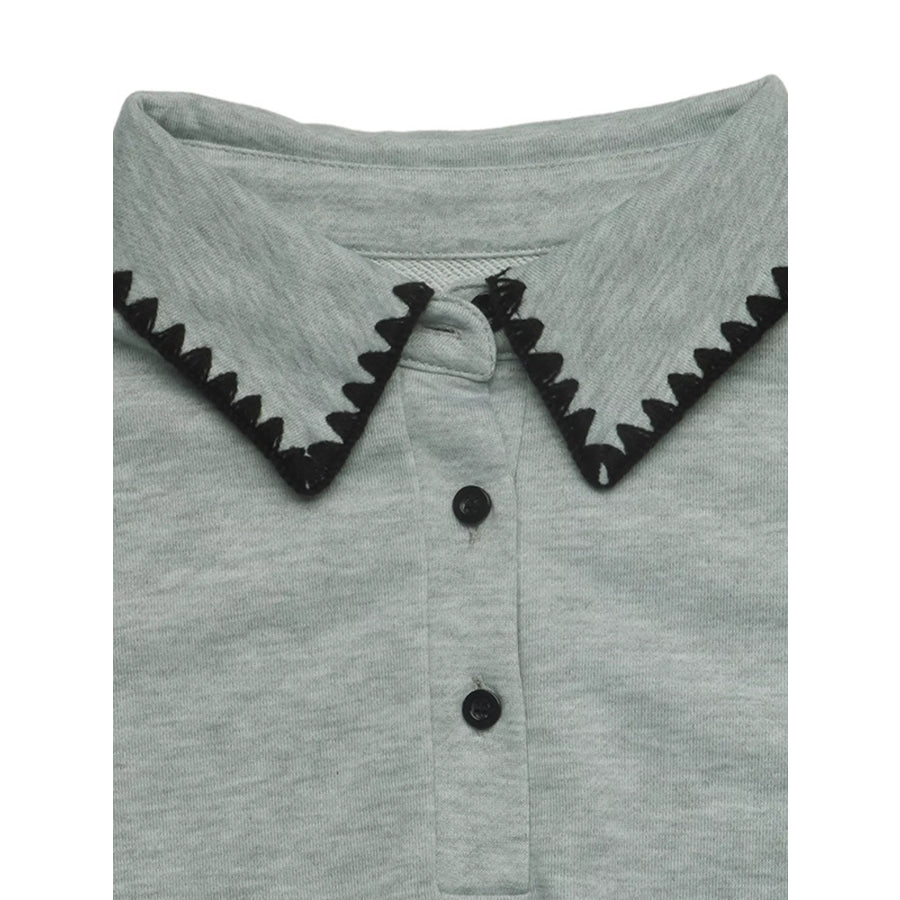 Polo Collar Dropped Shoulder Sweatshirt Apparel and Accessories